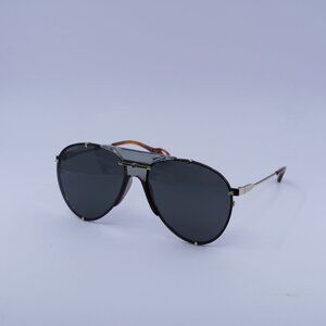 Gucci GG0740S 001 Sunglasses Gold Aviator Frame, Grey Lenses